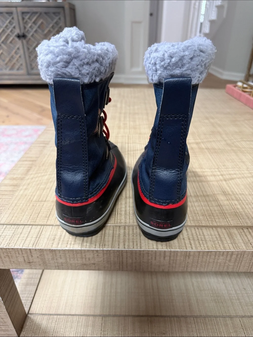 Kids Winter Snow Boots - Navy with Red Laces